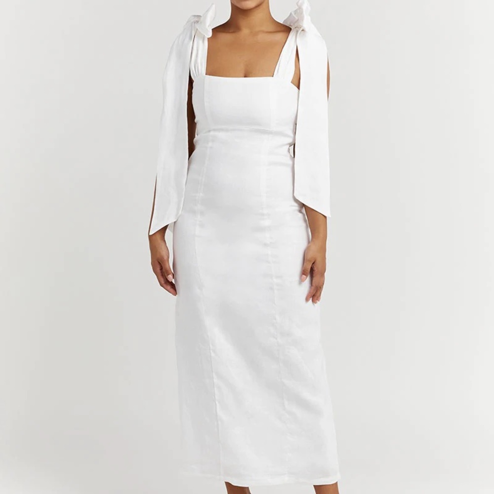Dissh Aisle White Linen Bow Dress, US Size 4